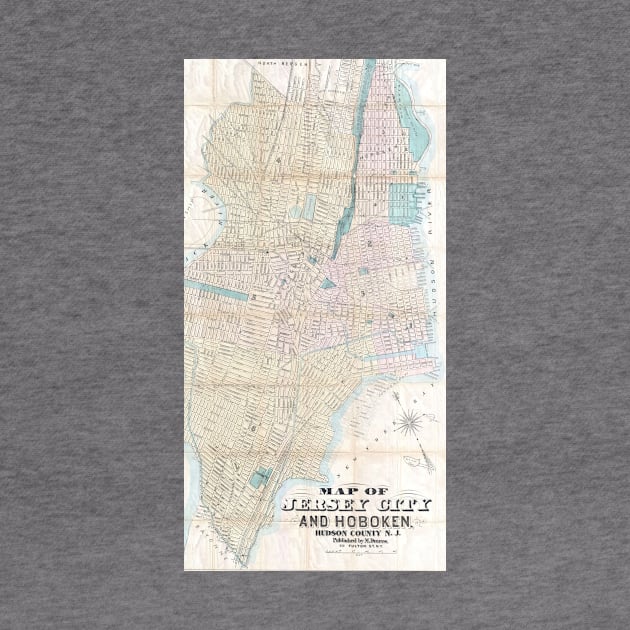 Vintage Map of Jersey City and Hoboken (1886) by Bravuramedia